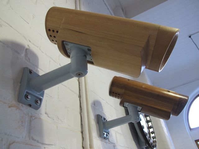 Click the image for a view of: Security Camera (Beech) 2015 Beech wood, stainless steel screws, aluminium bracket, enamel paint Edition 5 410X300X140mm